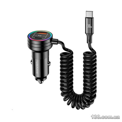 Автомобильное зарядное устройство Usams US-CC167 C33 60W Car Charger With Spring Cable Black CC167CC01