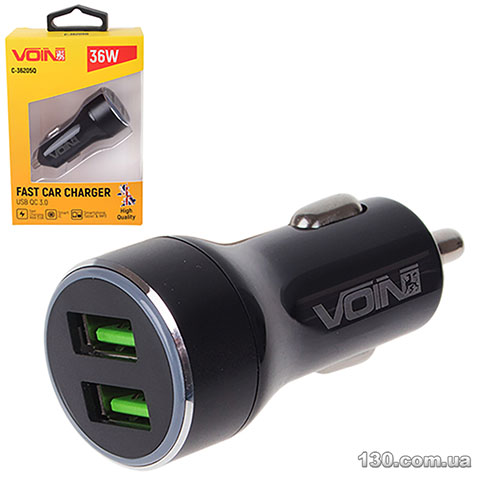 Автомобильное зарядное устройство VOIN C-36205Q 36W, 2USB QC3.0, 12/24V (3.6-6.5V/3A, 6.5-9V/2A, 9V-12V/1.5)