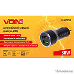 Автомобільний зарядний пристрій VOIN C-36205Q 36W, 2USB QC3.0, 12/24V (3.6-6.5V/3A, 6.5-9V/2A, 9V-12V/1.5)