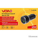 Автомобільний зарядний пристрій VOIN C-45205Q 45W, 1USB QC3.0 18W + 1PD 27W, 12/24V