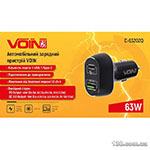 Автомобильное зарядное устройство VOIN C-63202Q 63W, 1USB QC3.0 18W + 1PD 45W, 12/24V