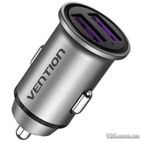 Автомобильное зарядное устройство Vention Two-Port USB A+A (30/30) Car Charger Gray Mini Style Aluminium Alloy Type FFEH0