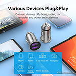 Автомобільний зарядний пристрій Vention Two-Port USB A+A (30/30) Car Charger Gray Mini Style Aluminium Alloy Type FFEH0