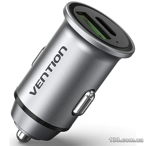 Автомобильное зарядное устройство Vention Two-Port USB A+C (18/20) Car Charger Gray Mini Style Aluminium Alloy Type FFBH0
