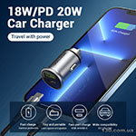 Car charger Vention Two-Port USB A+C (18/20) Car Charger Gray Mini Style Aluminium Alloy Type FFBH0