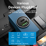 Car charger Vention Two-Port USB A+C (18/20) Car Charger Gray Mini Style Aluminium Alloy Type FFBH0