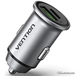 Car charger Vention Two-Port USB A+C (18/20) Car Charger Gray Mini Style Aluminium Alloy Type FFBH0