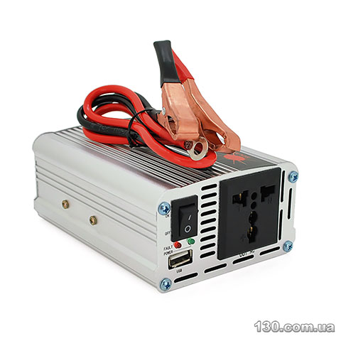 Автомобильный преобразователь напряжения (инвертор) Voltronic Himastar500W (DC:250W), 12/220V с аппроксимированной синусоидой, 1 универсальная розетка, 1*USB (DC:5V/2.4A), клеммы+зажимы, Q40